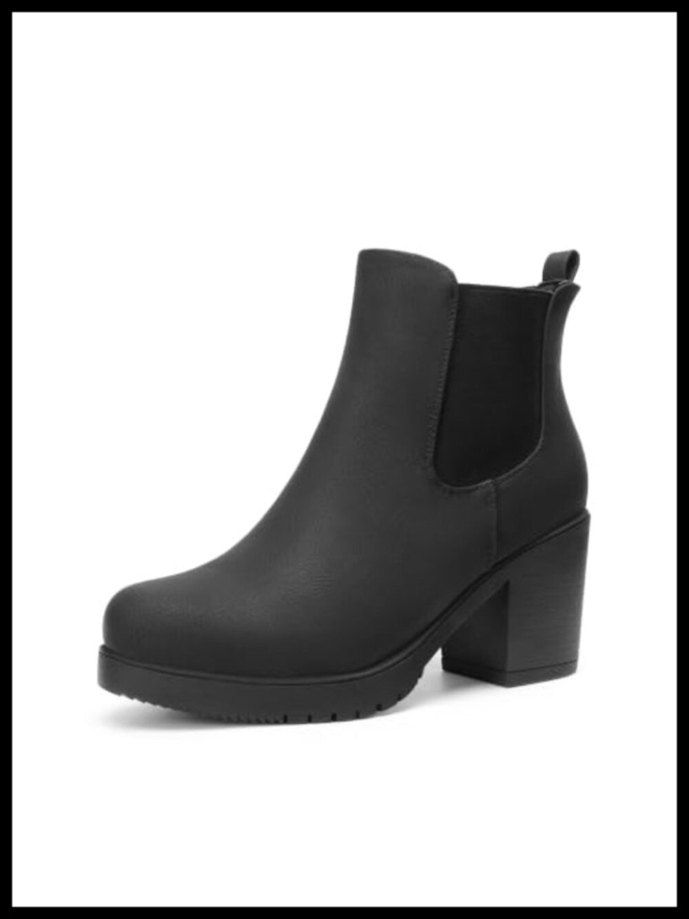 Chelsea Ankle Boots Block Heel Faux Suede Vegan Leather Pull-On